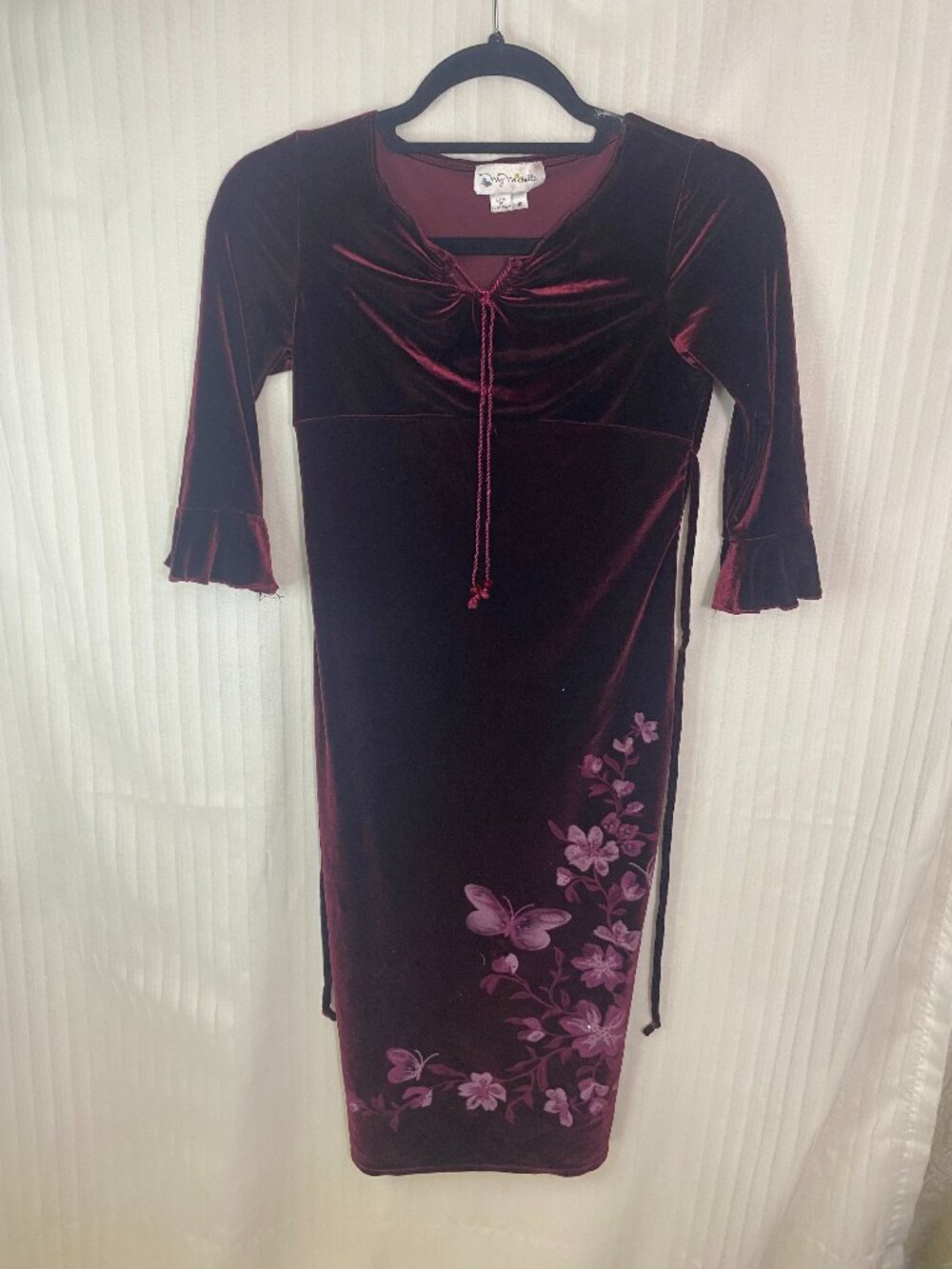 My Michelle Girls Size 10 Burgundy Velvet Dress Butterfly Floral Midi Y2K